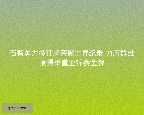 石智勇力挽狂澜突破世界纪录 力压群雄摘得举重亚锦赛金牌